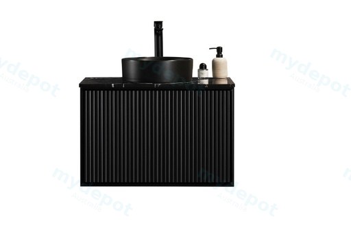 740X455X480mm Matte Black Kliff Modern Fluted Wall Hung Vanity PVC Cabinet