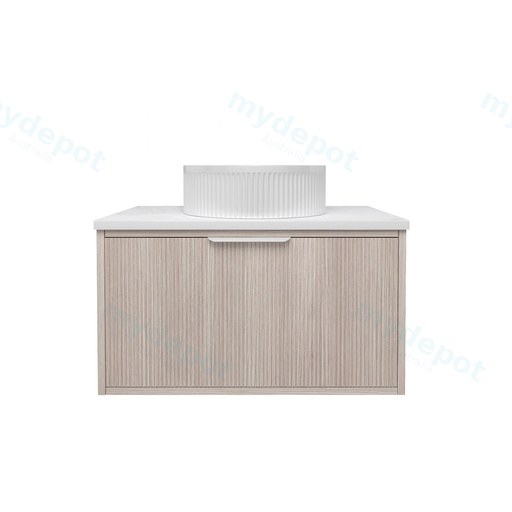 740x455x400mm Kliff Fluted Wood Grain Vanity Coastal Oak Soft Closing Drawer Pull Out With Handle