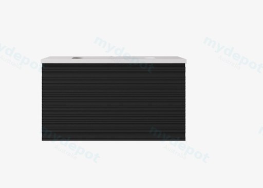 740x455x400mm Matte Black Sedona Modern Fluted Wall Hung PVC Cabinet,Right Hand Drawers
