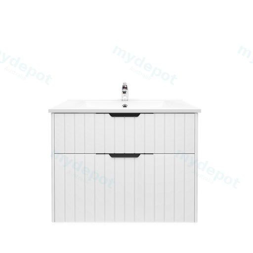 750mm Aria Matte White Mdf Two Drawers Wall Hung Bathroom Vanity Cabinet Only With Handle