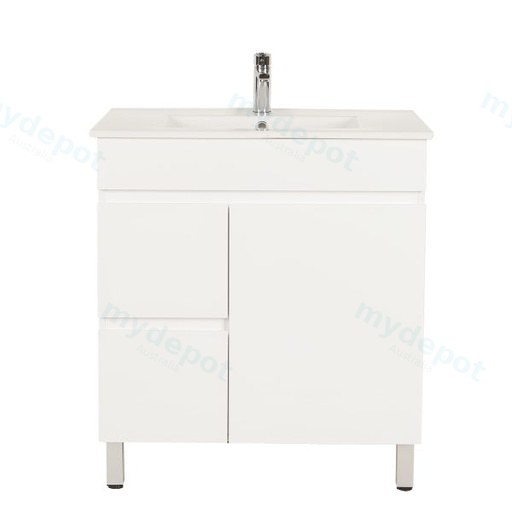 750*350*710mm Freestangding Gloss White Slim PVC Vanity Cabinet Only Left Drawer