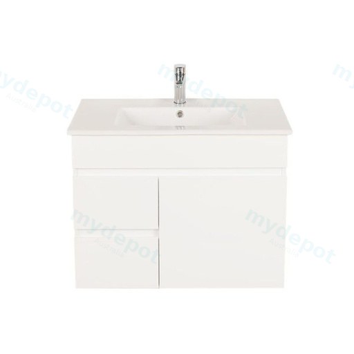 750*450*560mm Wall Hung Gloss White PVC Vanity Left Drawer With Ceramic Top