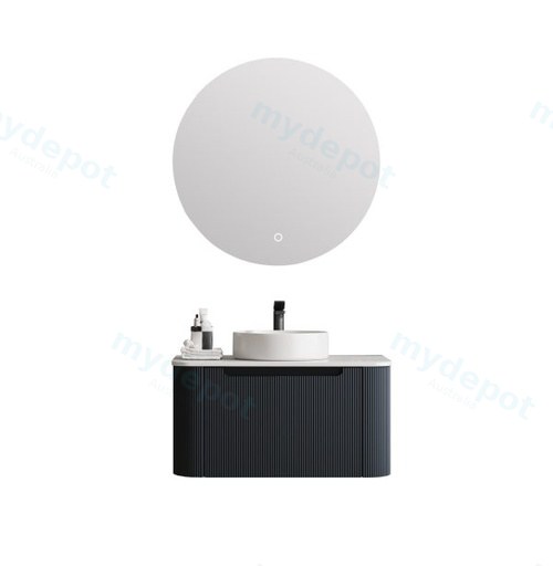 750*460*400mm Matt Black Round Edge Grooved Wall Hung Vanity Cabinet Only Soft Closed Single Drawer