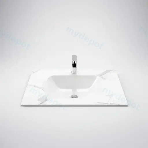 750Lx460Dx180Hmm White Marble Look Sintered Stone Top With Undermount Basin