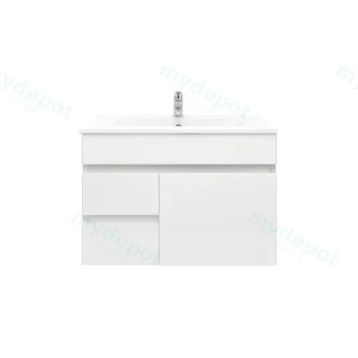750mm Slim Wall Hung Bathroom Vanity Cabinet Only PVC Left Drawer Gloss White