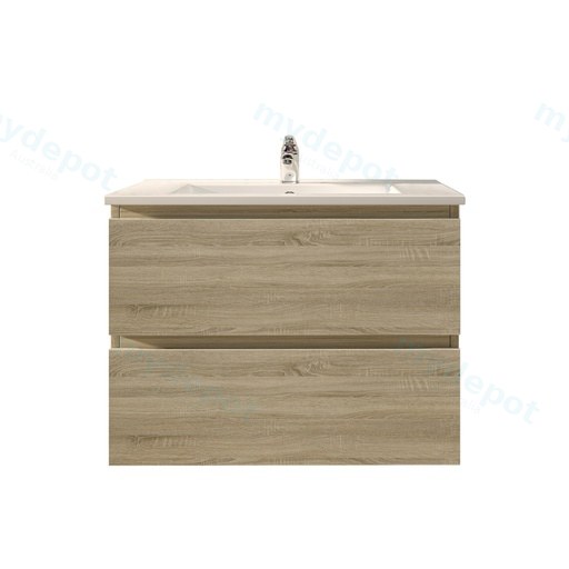 750mm White Oak MDF 2 Drawers Wall Hung Bathroom Vanity Cabinet Only