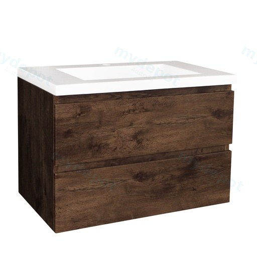 750mm Dark Oak MDF 2 Drawers Wall Hung Bathroom Vanity Cabinet Only