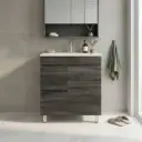 750mm Slim Dark Grey MDF Freestanding Bathroom Vanity Cabinet Only Left Drawer PVC Vacuum Filmed