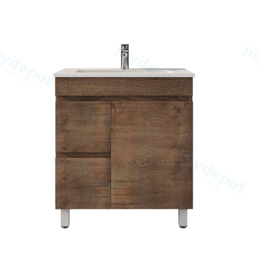 750mm Slim Dark Oak MDF Freestanding Bathroom Vanity Cabinet Only Left Drawer PVC Vacuum Filmed