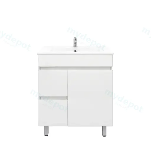 750mm Slim Freestanding Bathroom Vanity Cabinet Only PVC Left Drawer Gloss White
