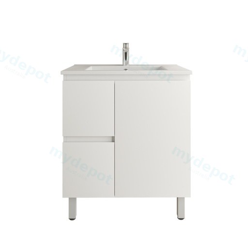 750mm Freestanding Bathroom Vanity Cabinet Only PVC Left Drawer Gloss White