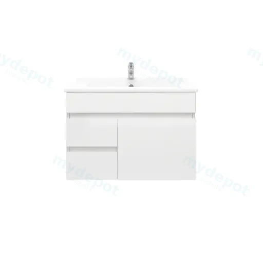 750mm Wall Hung Bathroom Vanity Cabinet Only PVC Left Drawer Gloss White