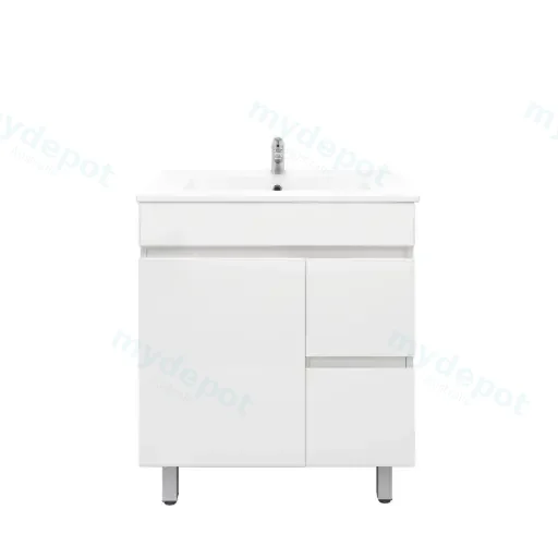 750mm Freestanding Bathroom Vanity Cabinet Only PVC Right Drawer Gloss White