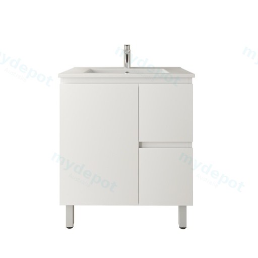 750mm Freestanding Bathroom Vanity Cabinet Only PVC Right Drawer Gloss White
