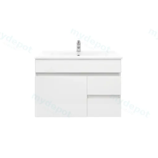 750mm Wall Hung Bathroom Vanity Cabinet Only PVC Right Drawer Gloss White