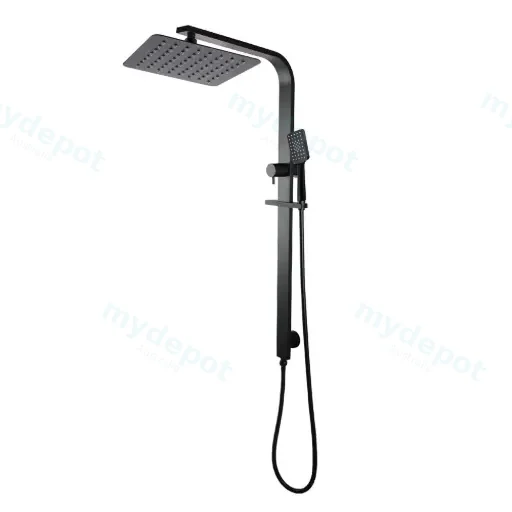 8'' Square Black Shower Station Top Water Inlet(Wide Rail)