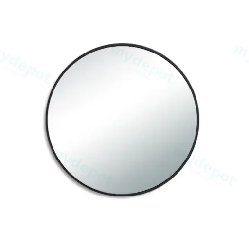 800mm Pencil Edge Round Plain Mirror Matte Black Framed