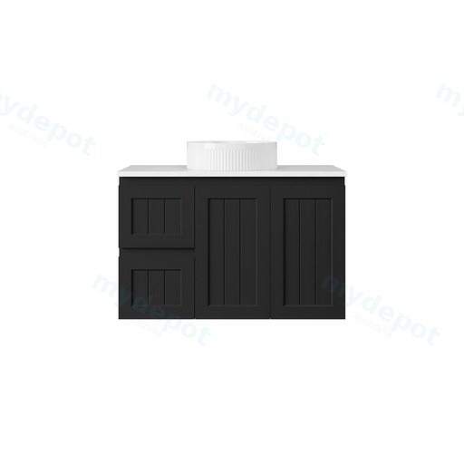 890*360*560mm Matte Black Archill Federation Wall Hung Ensuite PVC Cabinet Left Hand Drawer