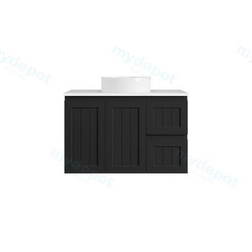 890*360*560mm Matte Black Archill Federation Wall Hung Ensuite PVC Cabinet Right Hand Drawer