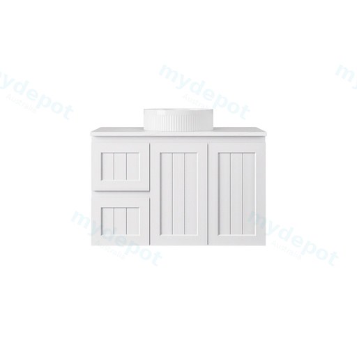 890*360*560mm Matte White Archill Federation Wall Hung Ensuite PVC Cabinet Left Hand Drawer