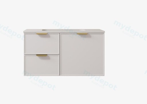 890*455*560mm Matte White Madura Federation Wall Hung PVC Cabinet,Left Hand Drawers