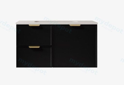 890*455*560mm Matte Black Madura Federation Wall Hung PVC Cabinet,Left Hand Drawers