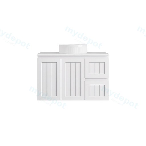 890*455*560mm Matte White Archill Federation Wall Hung Ensuite PVC Cabinet Right Hand Drawer