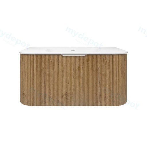 890*493*400mm Prime Oak Agena Fluted Wood Grain Wall Hung Vanities Soft Closing Drawer Pull Out With Handle