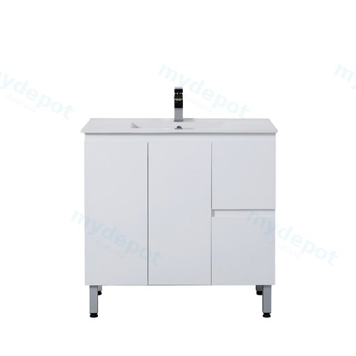 890*455*860mm Gloss White Alpha Free Standing PVC Vanity,Right Hand Drawers