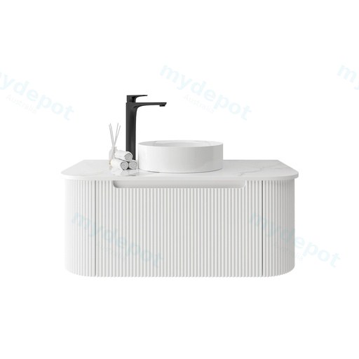 900mm Matte White PVC One Drawer Curved Wall Hung Vanity Cabinet Only