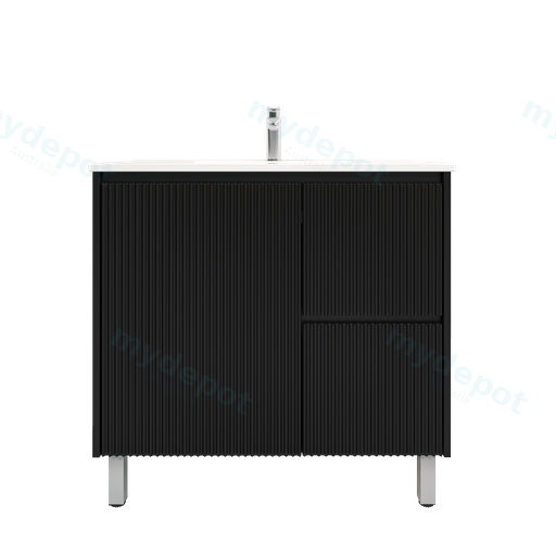 900mm Brio Freestanding Bathroom Vanity Cabinet Only PVC Right Drawer Fluted Matte Black