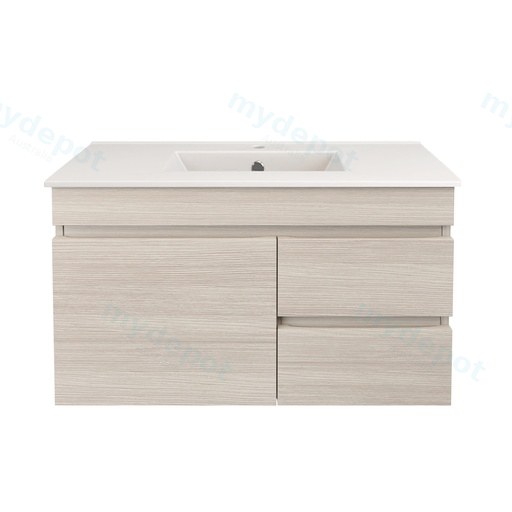 890X370X500mm Camden Modern Wall Hung Cabinet Coastal Oak,Soft Closing Finger Pull Door,Right Hand Drawers