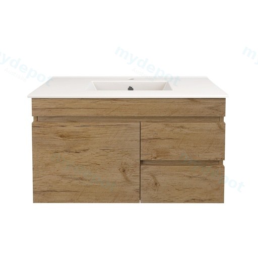 890X370X500mm Camden Modern Wall Hung Cabinet Prime Oak,Soft Closing Finger Pull Door,Right Hand Drawers