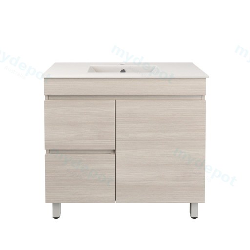 890X355X710mm Camden Modern Free Standing Cabinet Coastal Oak,Soft Closing Finger Pull Door,Left Hand Drawers