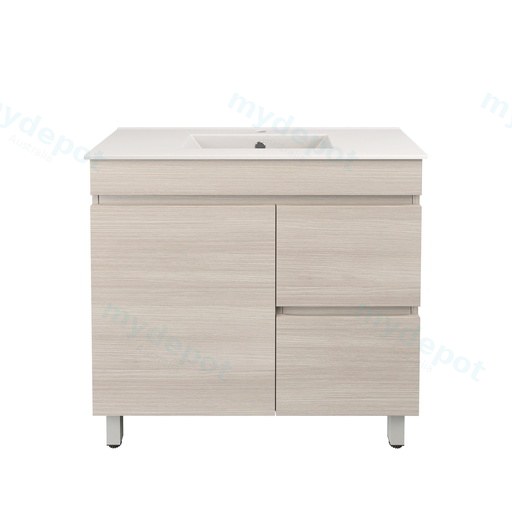 890X355X710mm Camden Modern Free Standing Cabinet Coastal Oak,Soft Closing Finger Pull Door,Right Hand Drawers