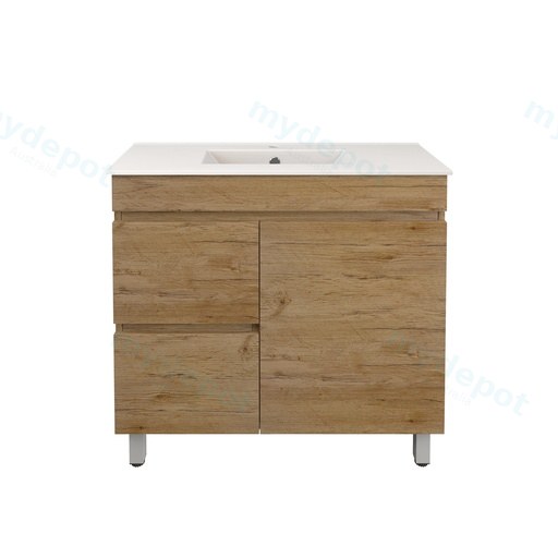 890X355X710mm Camden Modern Free Standing Cabinet Prime Oak,Soft Closing Finger Pull Door,Left Hand Drawers