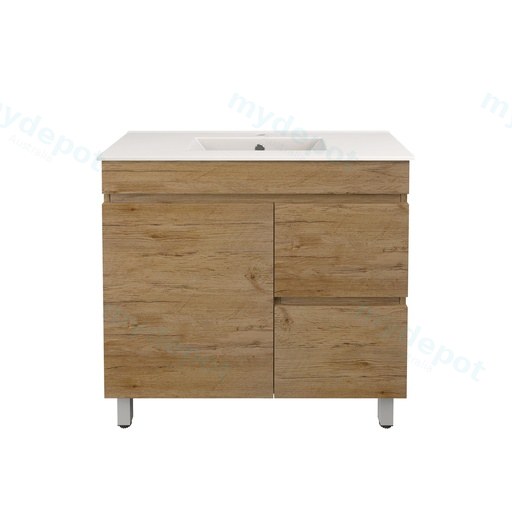 890X355X710mm Camden Modern Free Standing Cabinet Prime Oak,Soft Closing Finger Pull Door,Right Hand Drawers