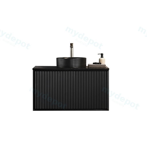 890X455X480mm Matte Black Kliff Modern Fluted Wall Hung Vanity PVC Cabinet