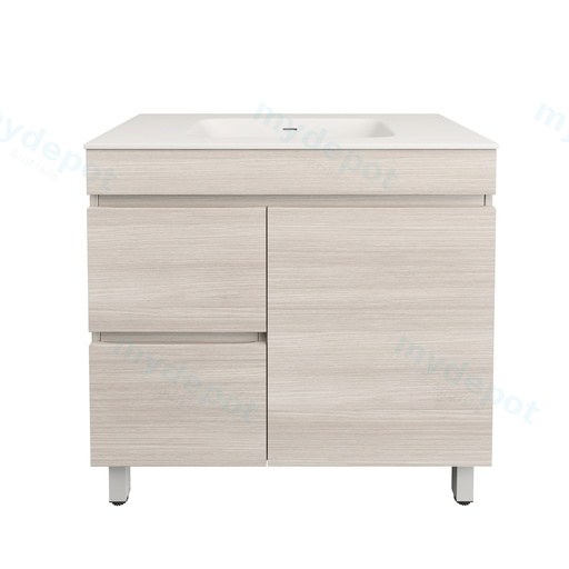 890X455X710mm Camden Modern Free Standing Cabinet Coastal Oak,Soft Closing Finger Pull Door,Left Hand Drawers