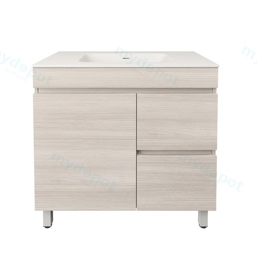 890X455X710mm Camden Modern Free Standing Cabinet Coastal Oak,Soft Closing Finger Pull Door,Right Hand Drawers