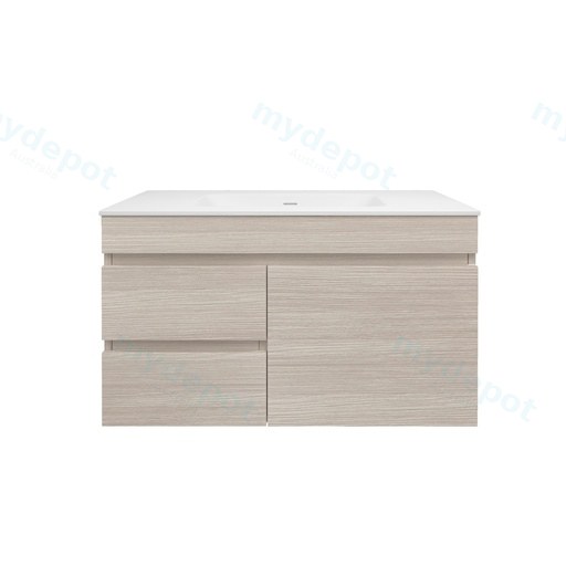 890X455X500mm Camden Mordern Wall Hung Cabinet Coastal Oak,Soft Closing Finger Pull Door,Left Hand Drawers