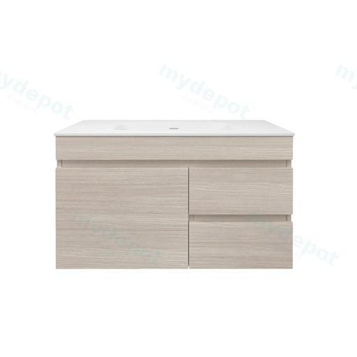 890X455X500mm Camden Mordern Wall Hung Cabinet Coastal Oak,Soft Closing Finger Pull Door,Right Hand Drawers