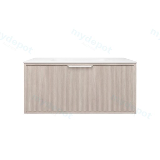 890x455x400mm Kliff Fluted Wood Grain Vanity Coastal Oak Soft Closing Drawer Pull Out With Handle