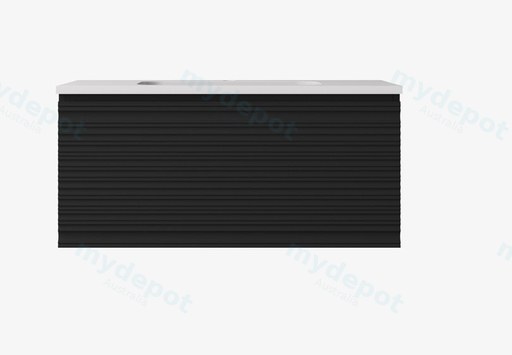 890x455x400mm Matte Black Sedona Modern Fluted Wall Hung PVC Cabinet,Left Hand Drawers