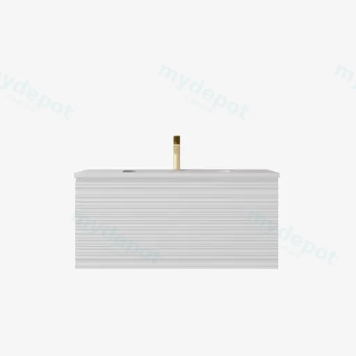 890x455x400mm Matte White Sedona Modern Fluted Wall Hung PVC Cabinet,Left Hand Drawers