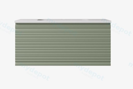 890x455x400mm Olive Green Sedona Modern Fluted Wall Hung PVC Cabinet,Left Hand Drawers