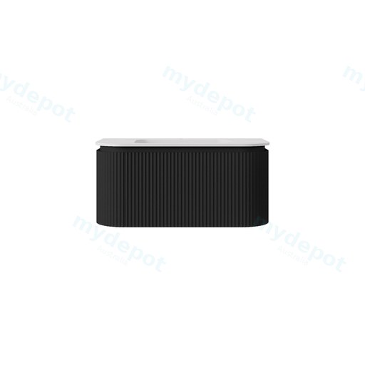 890x495x400mm Matte Black Estella Modern Wall Hung Vanity PVC Cabinet Two Middle Drawer Plus Two Side Drawers