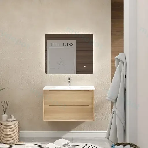 900mm Bell Collection Natural Oak Plywood 2 Drawers Wall Hung Bathroom Vanity Cabinet Only