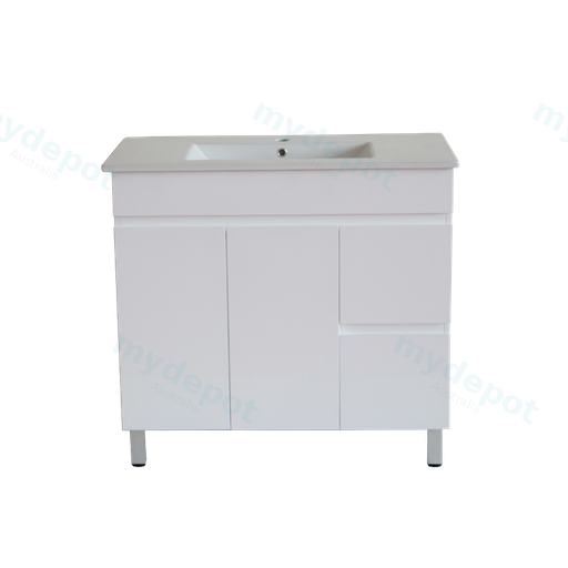 900*350*710mm Freestangding Gloss White Slim PVC Vanity Cabinet Only Right Drawer