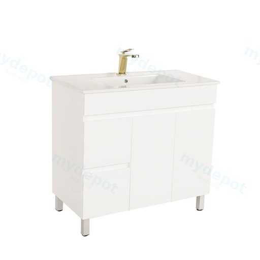 900*350*710mm Freestangding Gloss White Slim PVC Vanity Left Drawer With Top 90S